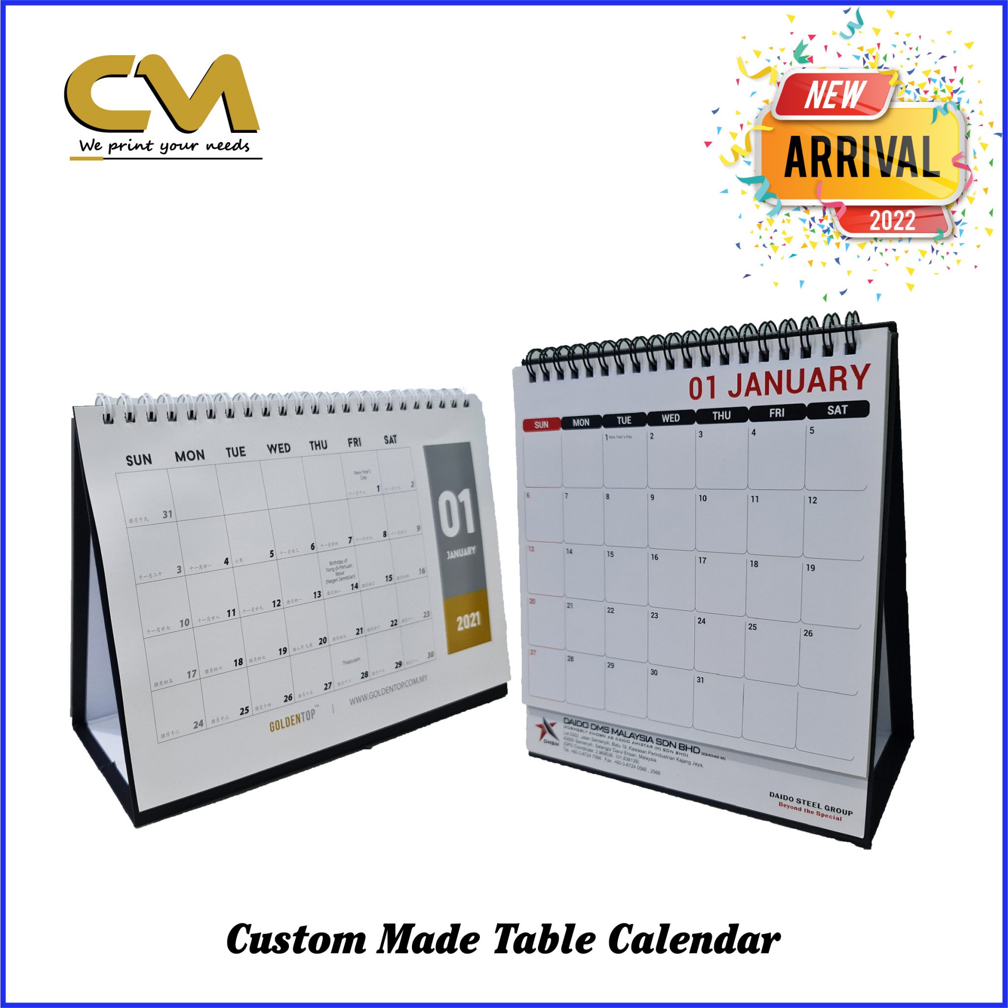 Custom Made Wire O’ Table Calendar 2022 CM Office Printing